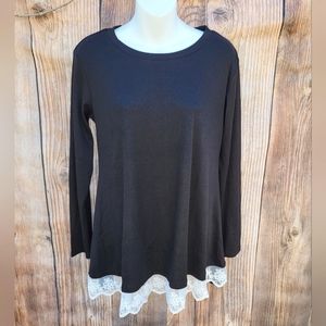 Black Lace Hem Top